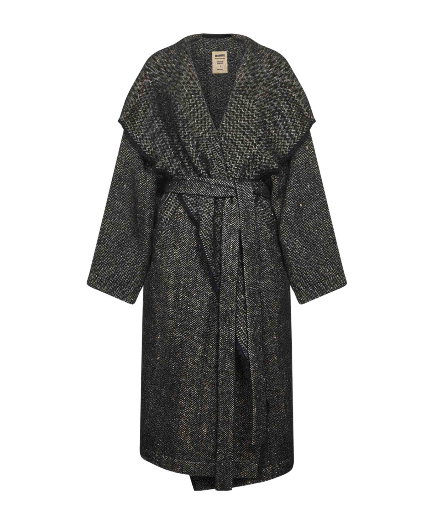 Uma Wang Black Chevron Pitti Coat With Hood In Black