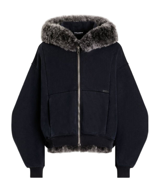 Dolce & Gabbana Shearling-trimmed Cotton-jersey Hooded Jacket In Black