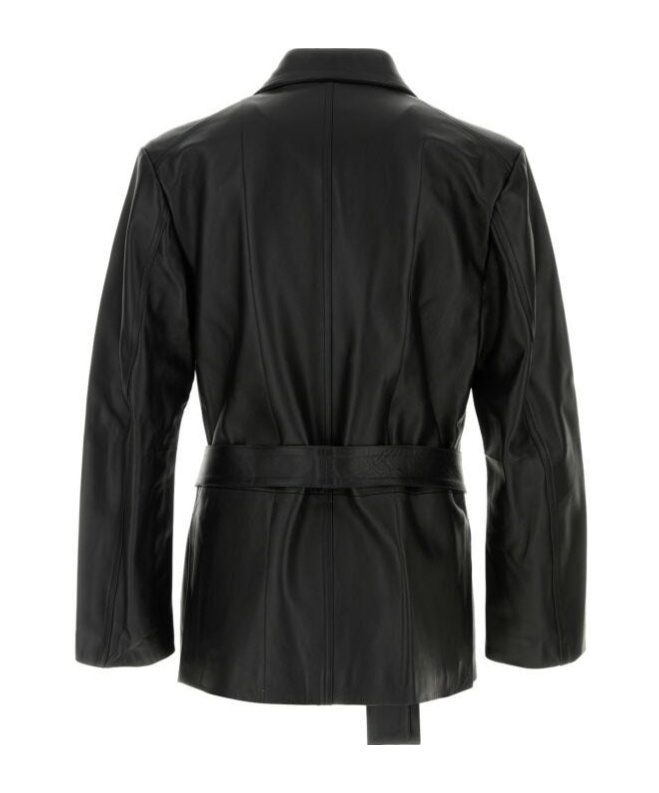 Setchu Long-sleeved Leather Jacket In Black