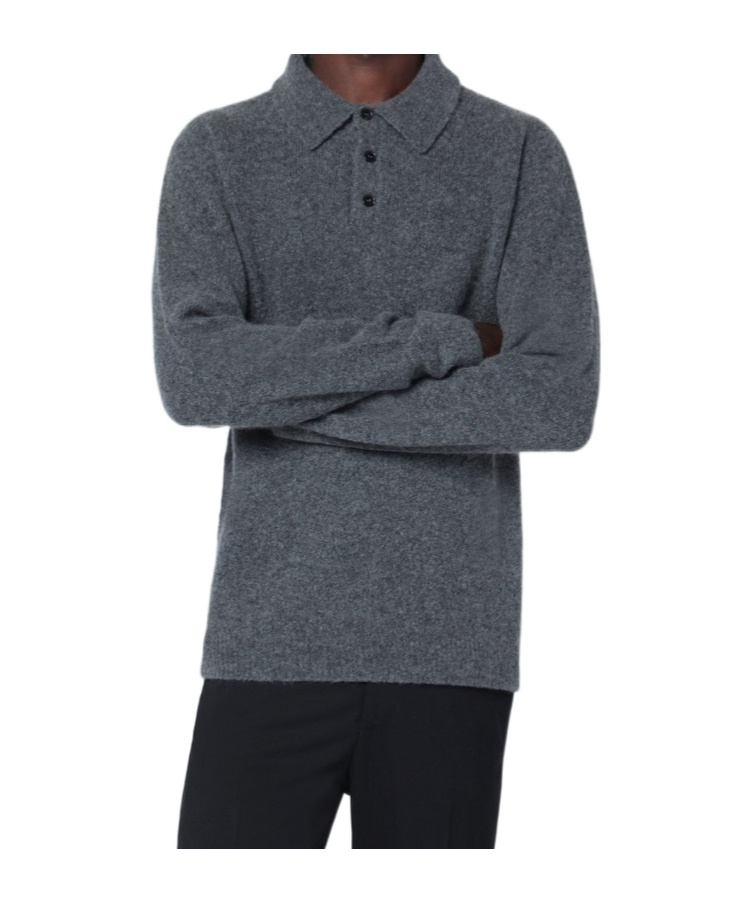 Roberto Collina Cashmere Blend Collared Long Sleeve Sweater In Gray