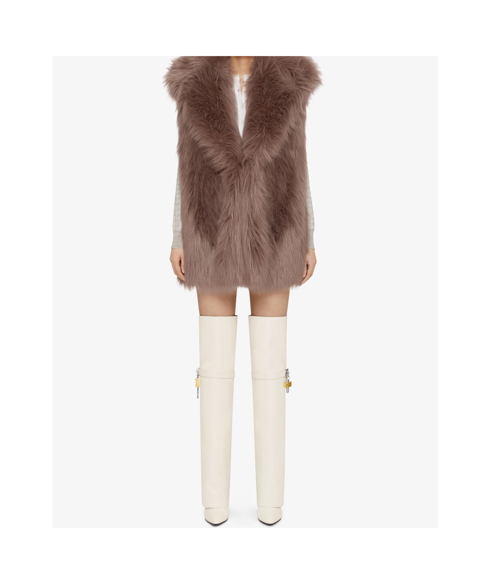 GIVENCHY SLEEVELESS JACKET IN FAUX FUR AND KNIT
