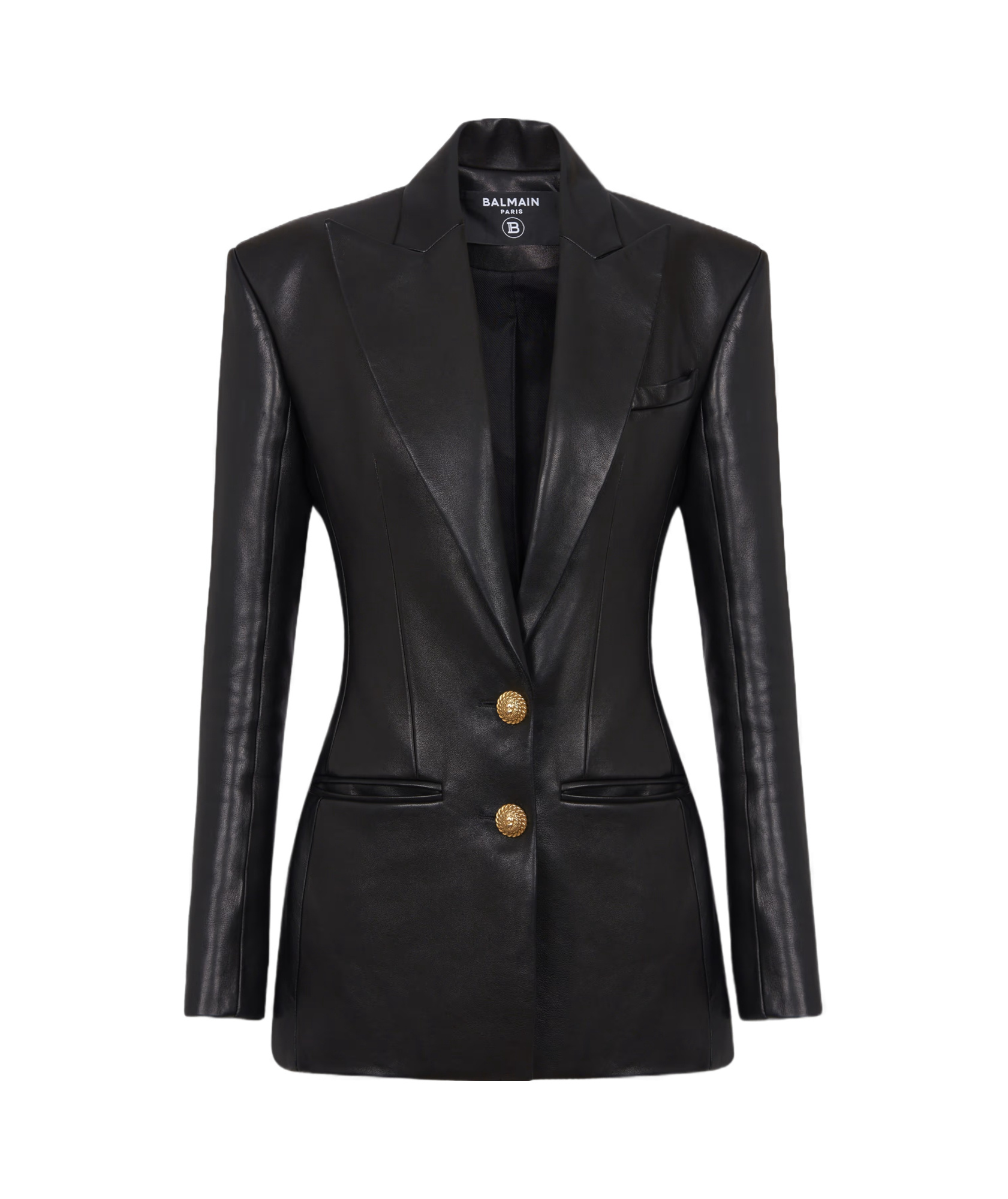Balmain Two-button Lapel Leather Jacket In Black