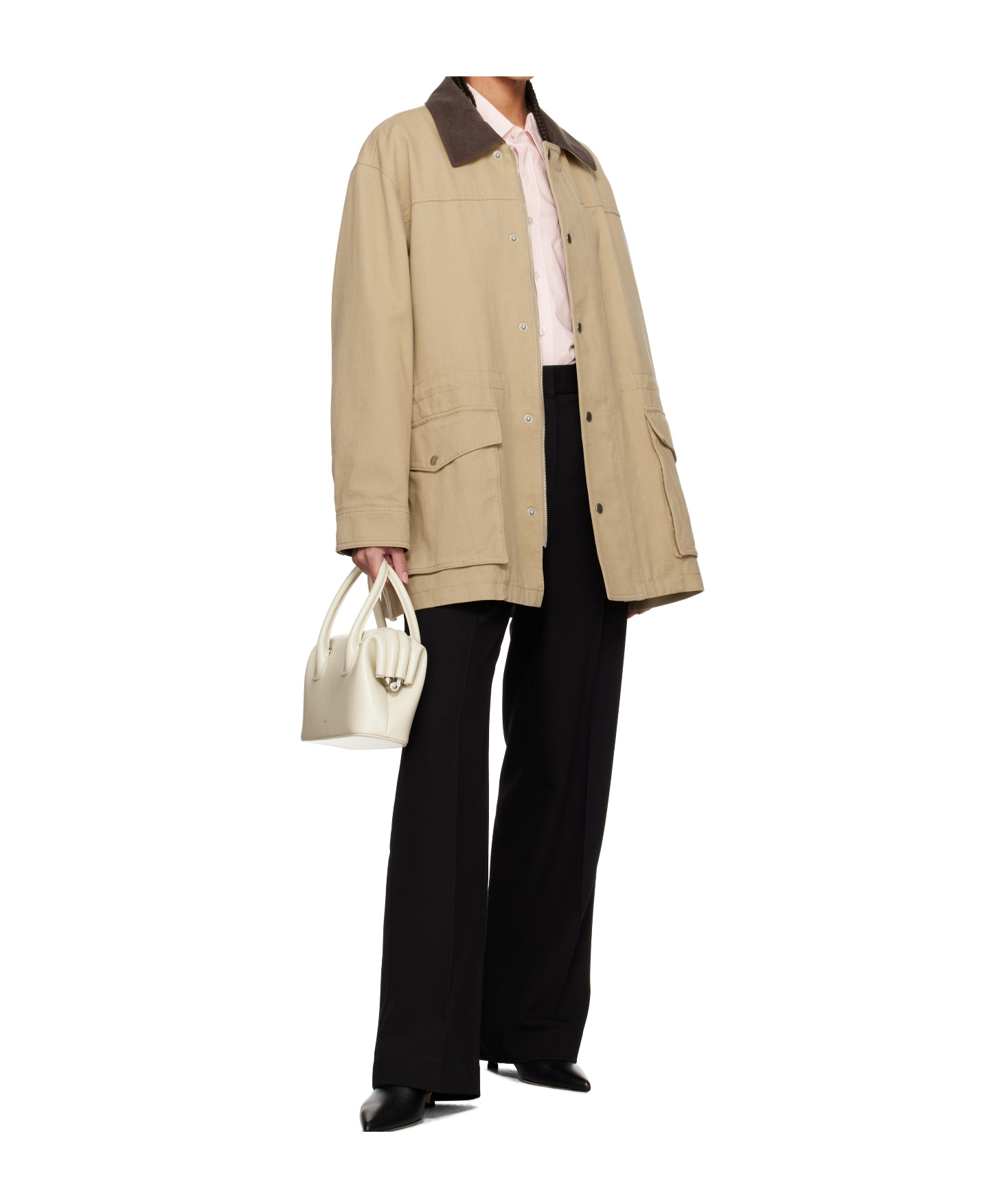 Dunst Beige Jacket With Corduroy Collar And Front Snap Button Closure In Cotton Woman In Brown