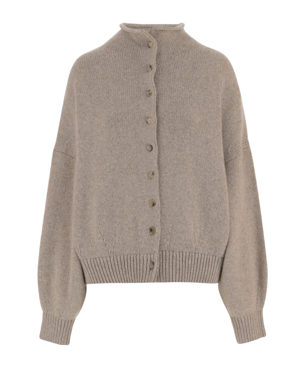 Khaite Cashmere Cardigan With High Collar In Sand