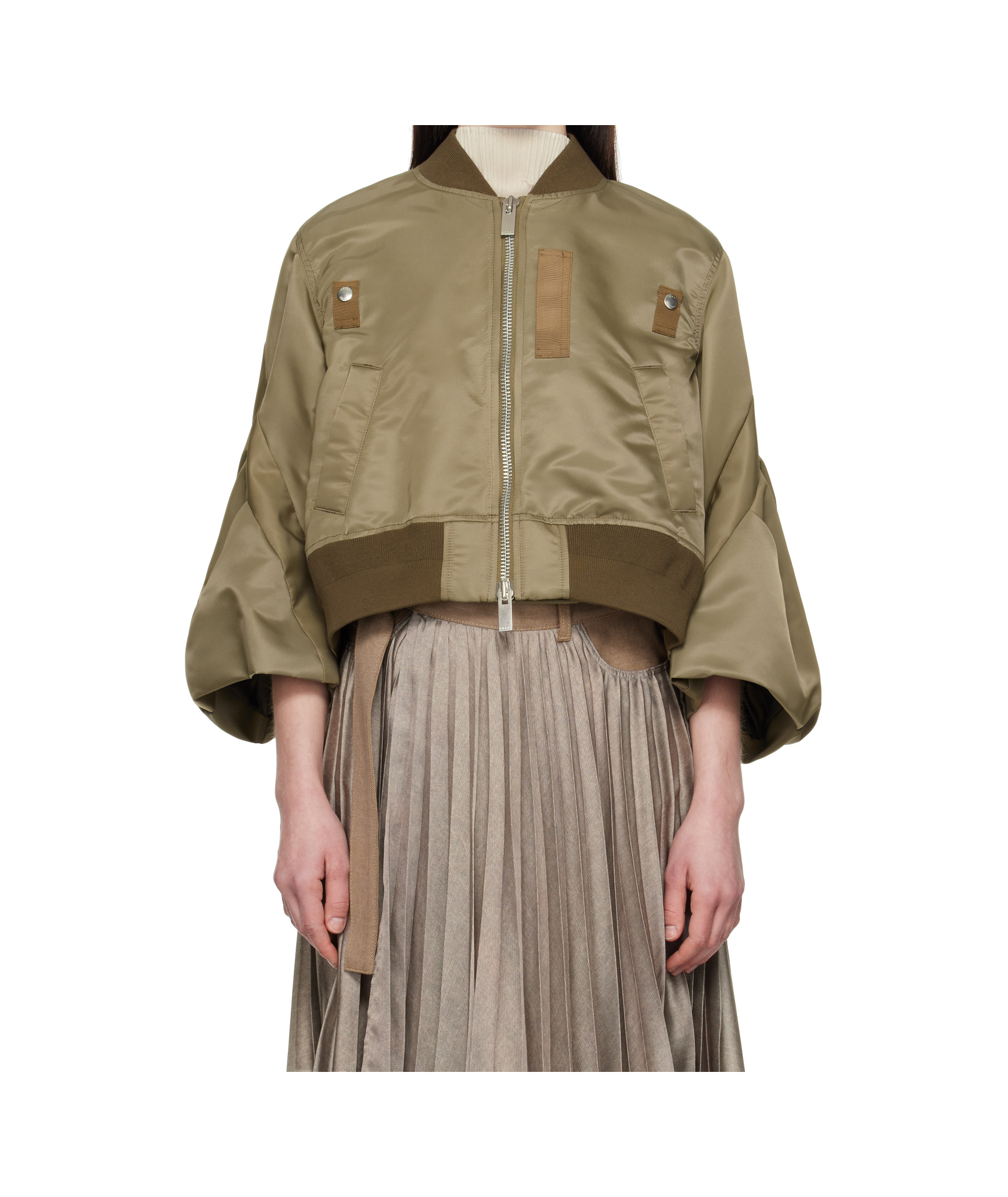 Sacai Khaki Nylon Twill Bomber Jacket In Nude