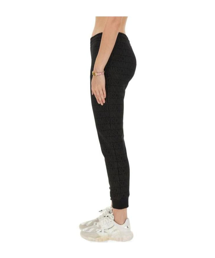 Moschino Cotton Joggers With Ribbed Elastic Waist In Black