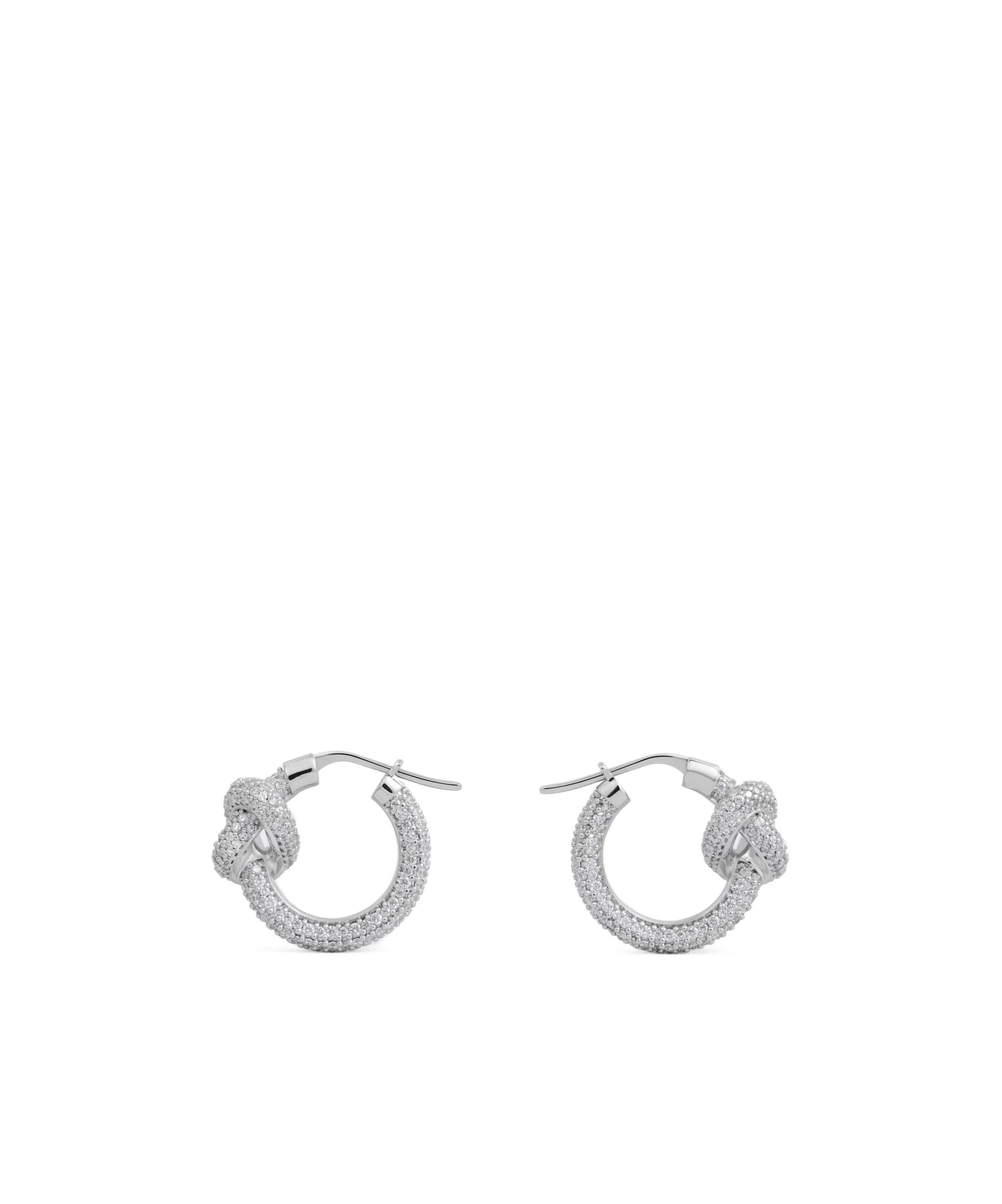 Celine Knot Sparkle Hoops In Strass And Brass With Rhodium Finish In Silver