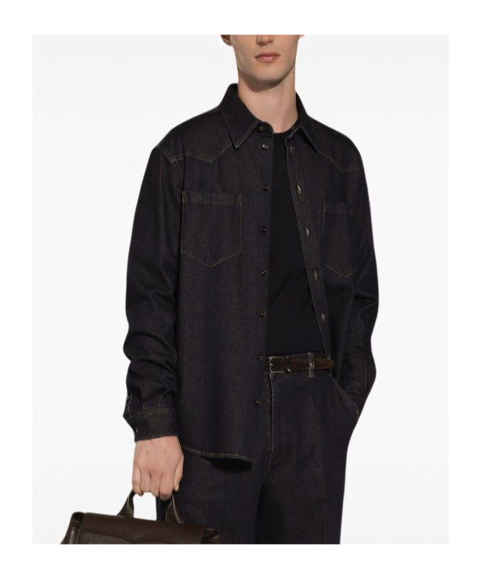 Dolce & Gabbana Denim Shirt Collar Button-down In Black