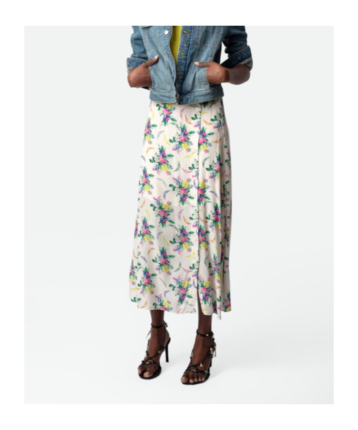 Zadig & Voltaire June Floral-print Midi Skirt In Nude