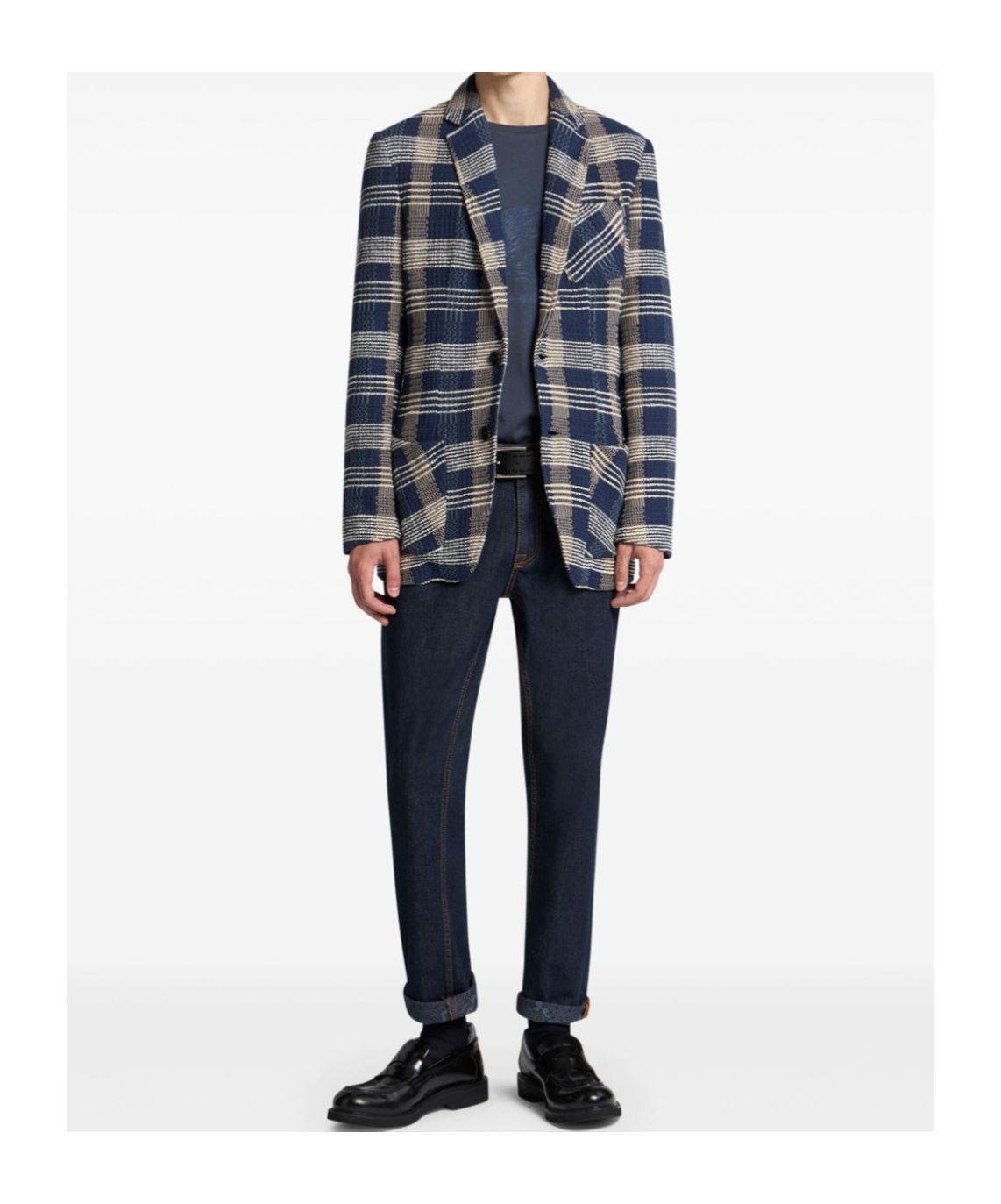 Etro Irregular Checked Knitted Suit In Black