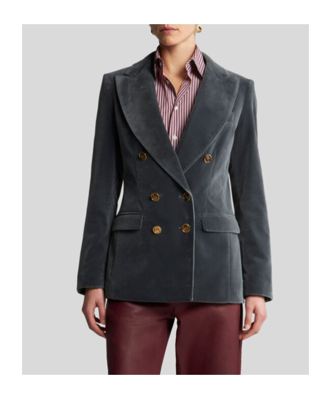 Shop Etro Logo-engraved Buttons Velvet Blazer In Black