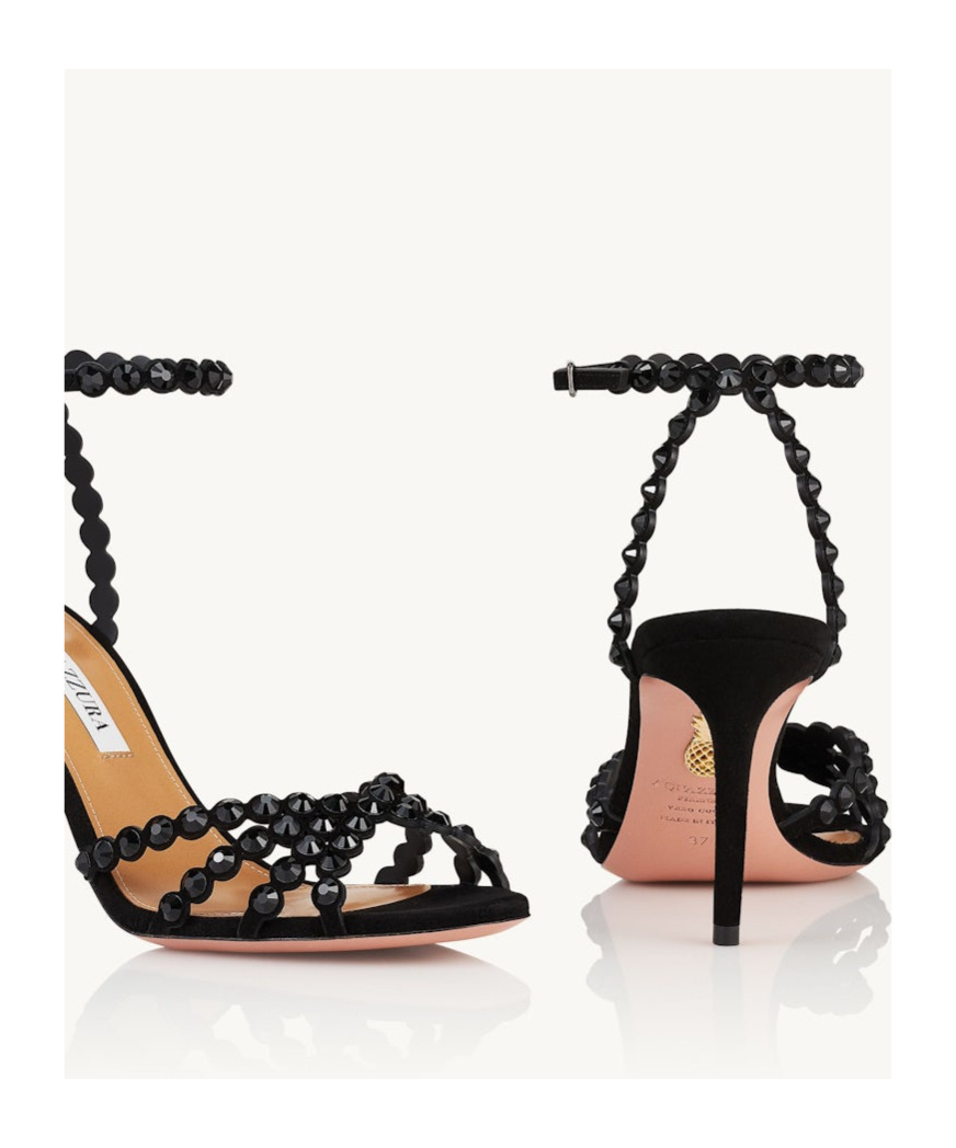 Aquazzura Tequila 85 Embellished Suede Sandals In Black