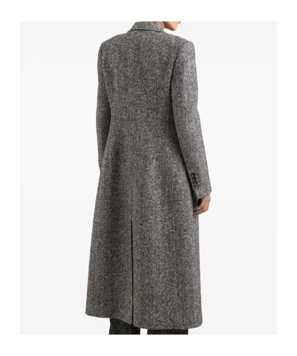 Dolce & Gabbana Herringbone Long Length Notched Lapels Coat In Gray