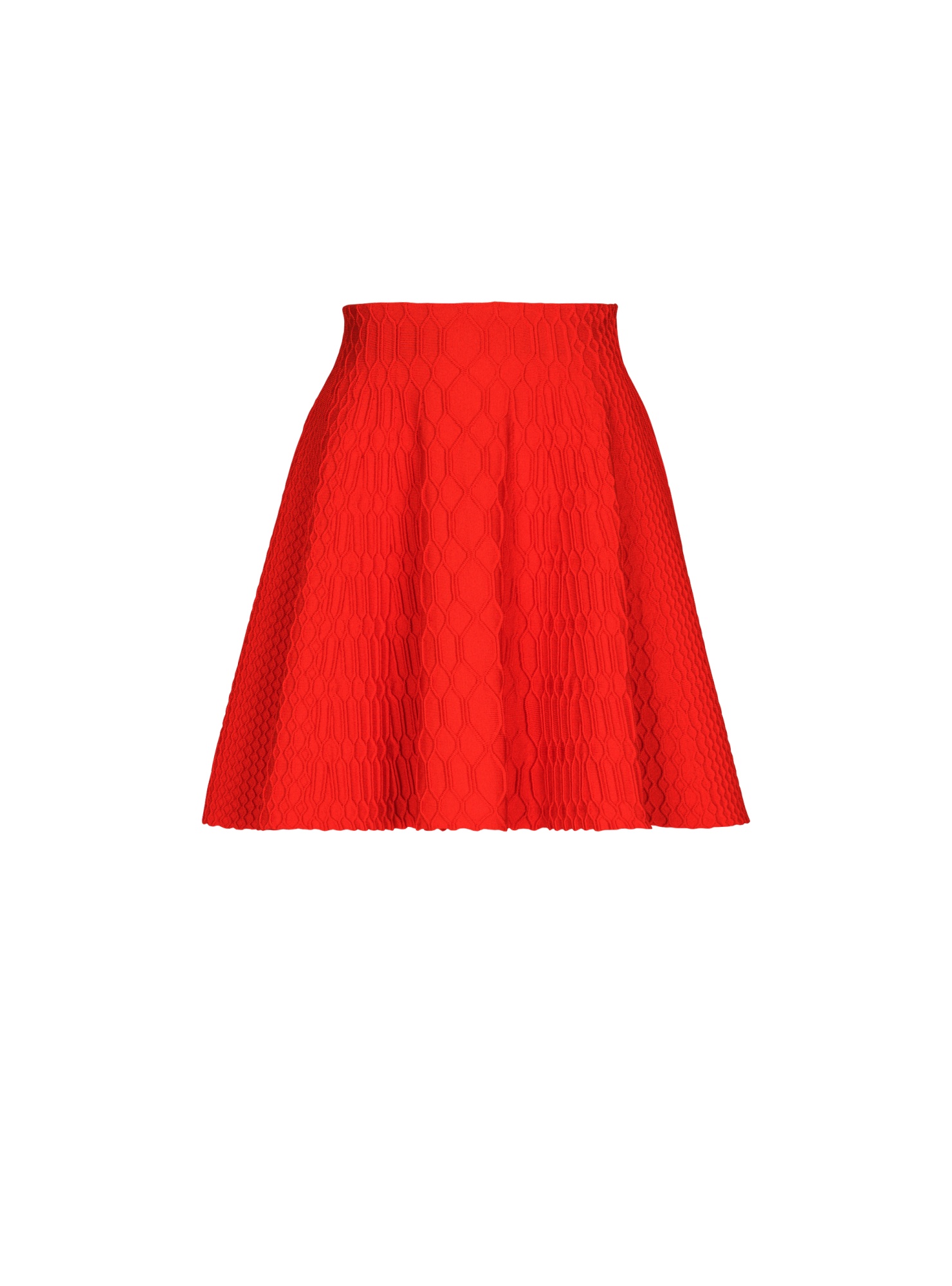 Balmain Flared Crocodile-knit Skirt In Red