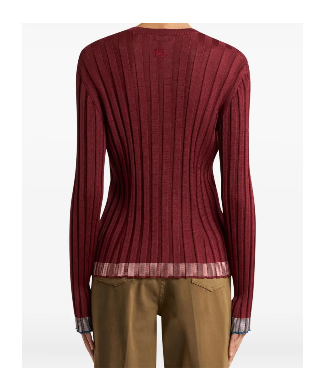 Etro Ribbed Cardigan With Pegaso Buttons In Burgundy