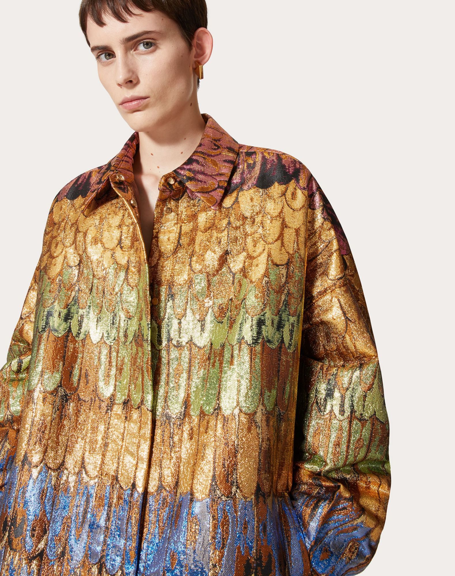 Valentino Golden Wings Multicolor Brocade Overshirt Woman Multicoloured 38 In Multi