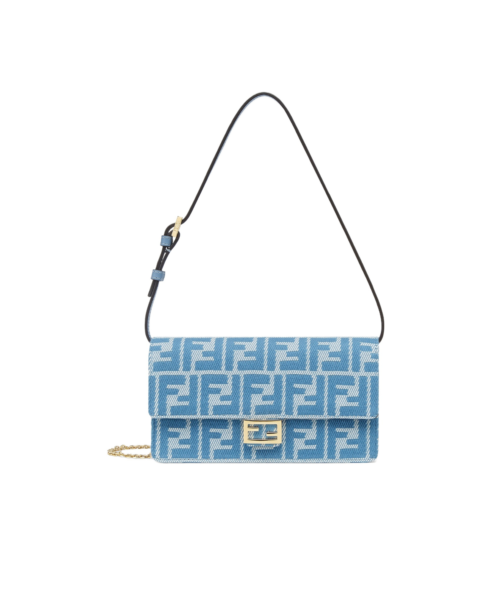 FENDI BLUE DENIM-EFFECT FF JACQUARD WALLET