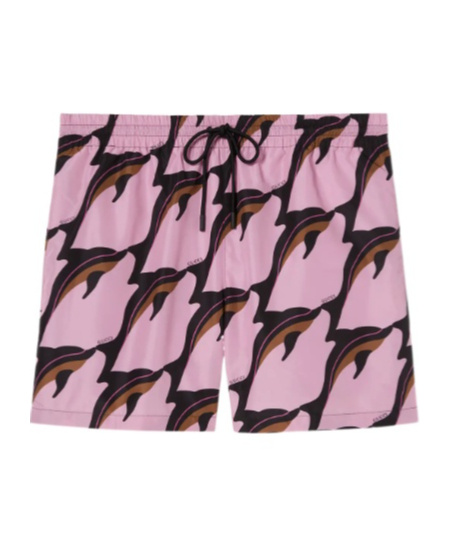 Gucci Mens Pink Deep Brown Printed Technical Poplin Swim Shorts In Pink