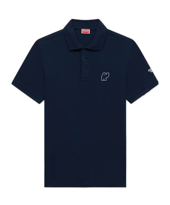 Kenzo ' Elephant Logo' Embroidered Slim Polo In Cotton In Blue