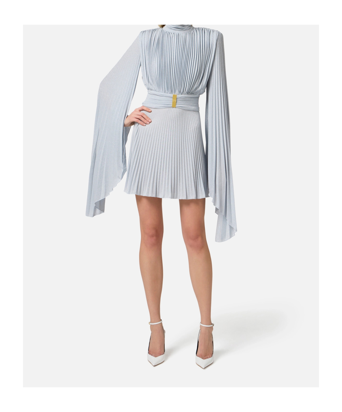 Elisabetta Franchi Soft Pleated Evening Dress In Sky-blue