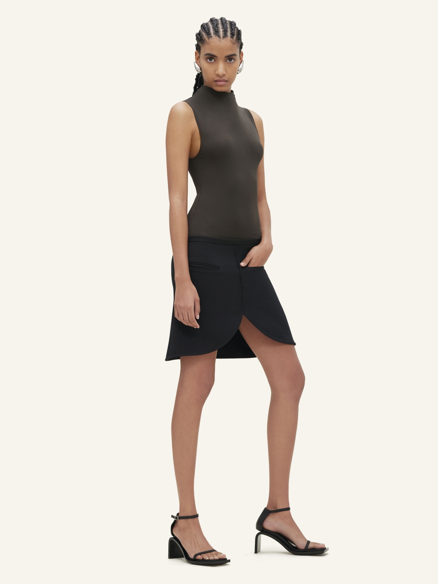 Shop Courrèges Wool Arc-edged Skirt In Black
