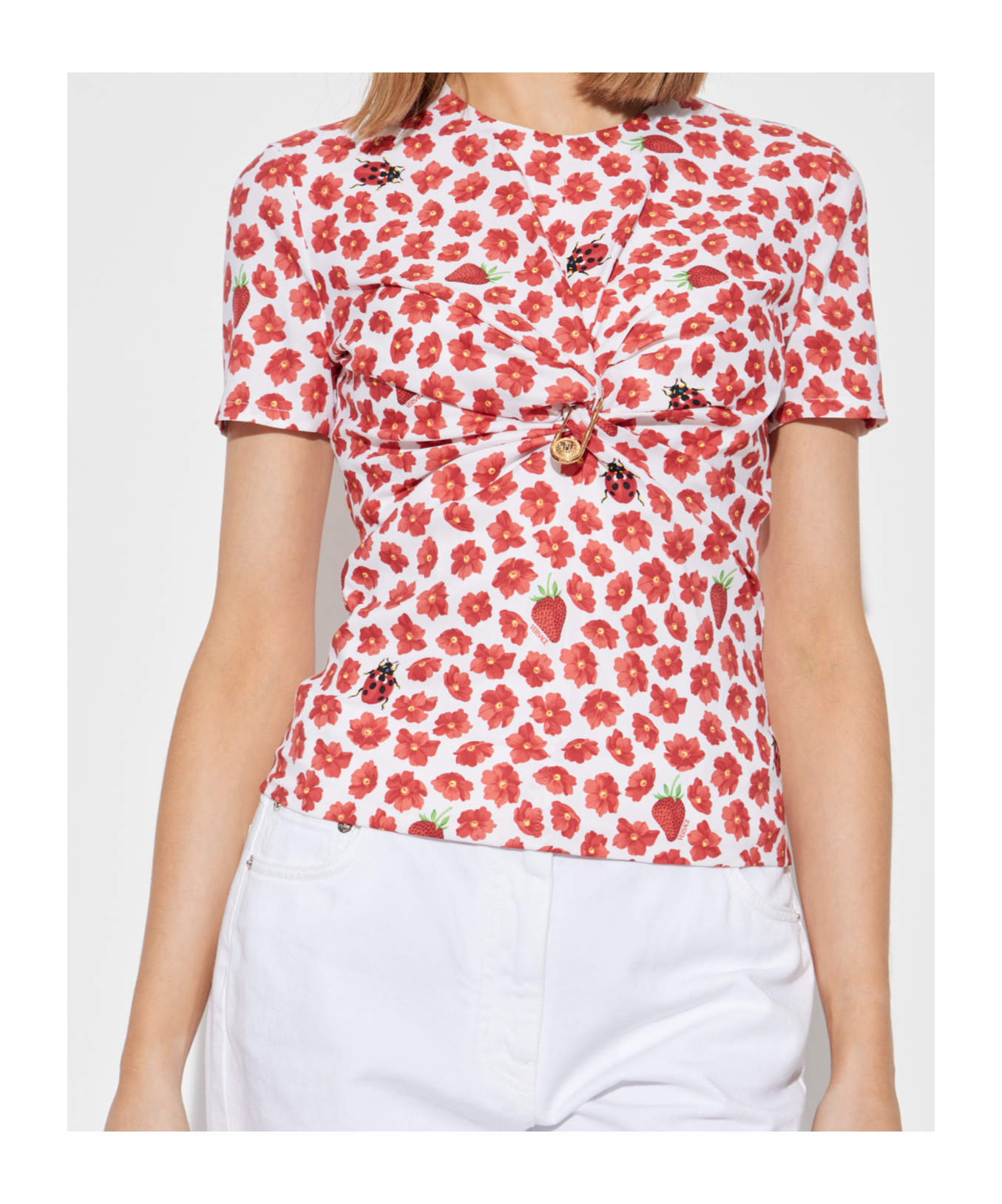 Versace Strawberry Garden Gathered Top In White