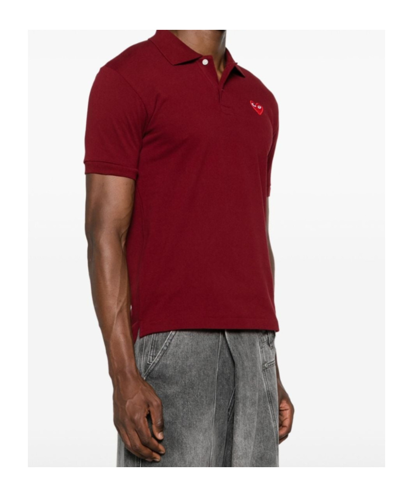 Comme Des Garçons Heart-patch Cotton Polo Shirt In Red