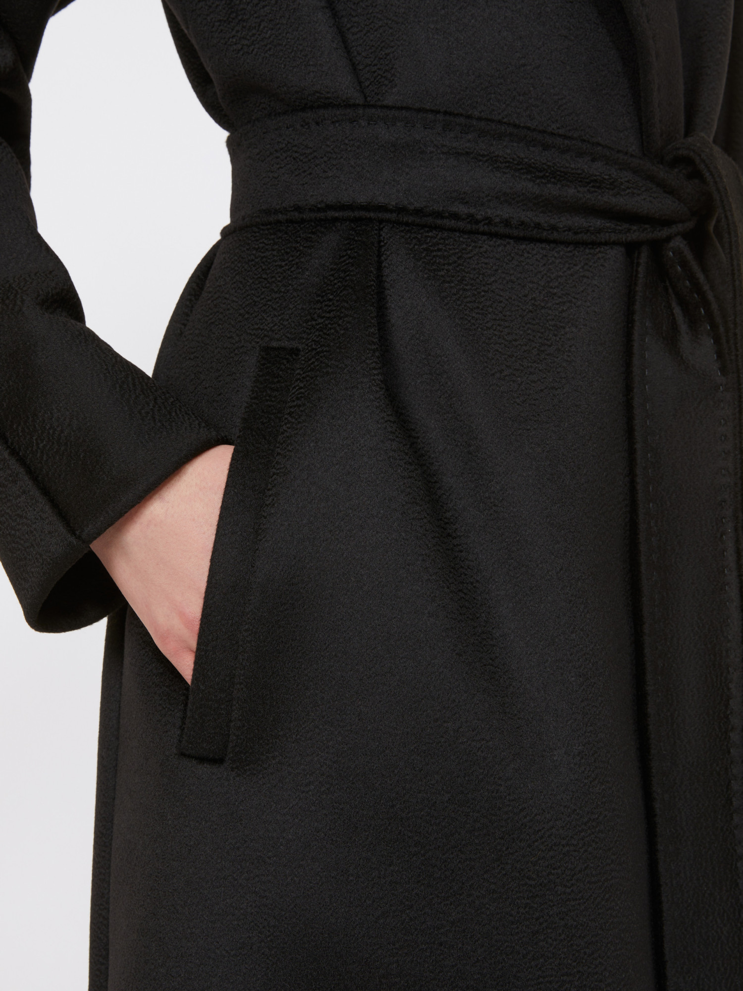 Max Mara Long Virgin Wool Coat With Pointed Collar In Black