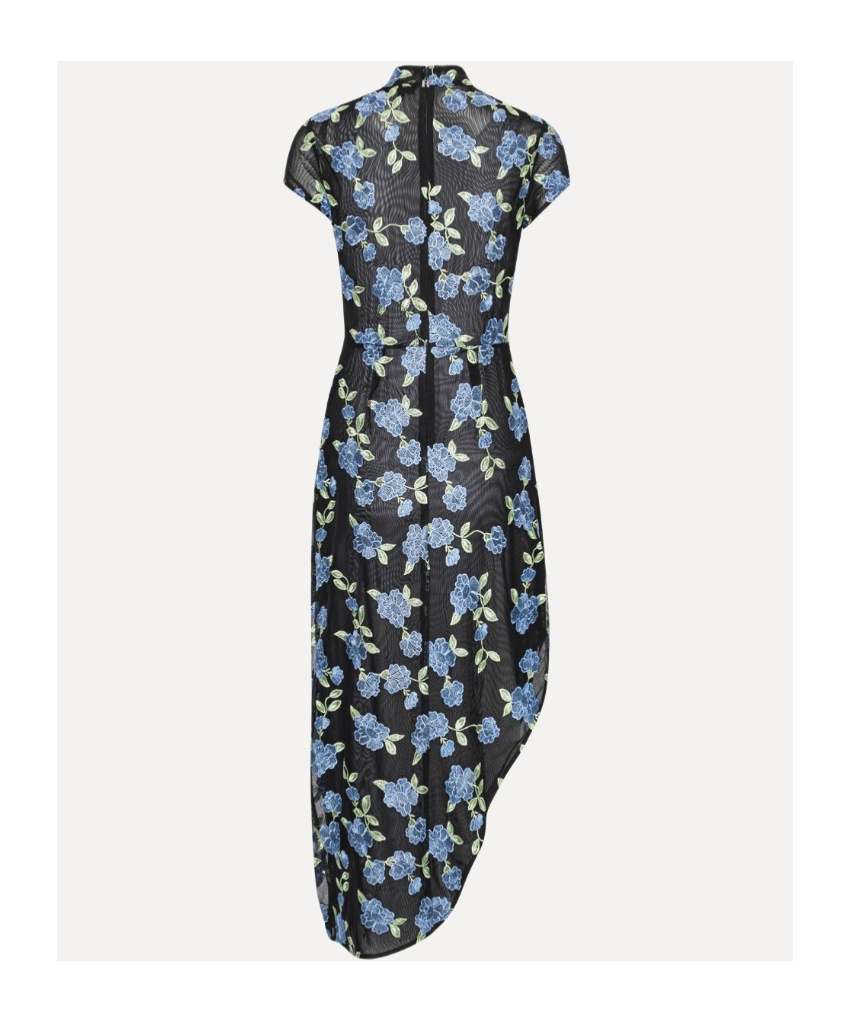 Shop Rotate Birger Christensen Mesh Asymmetrical Dress In Black