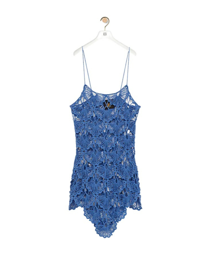 Loewe Crochet Dress In Cotton In Blue