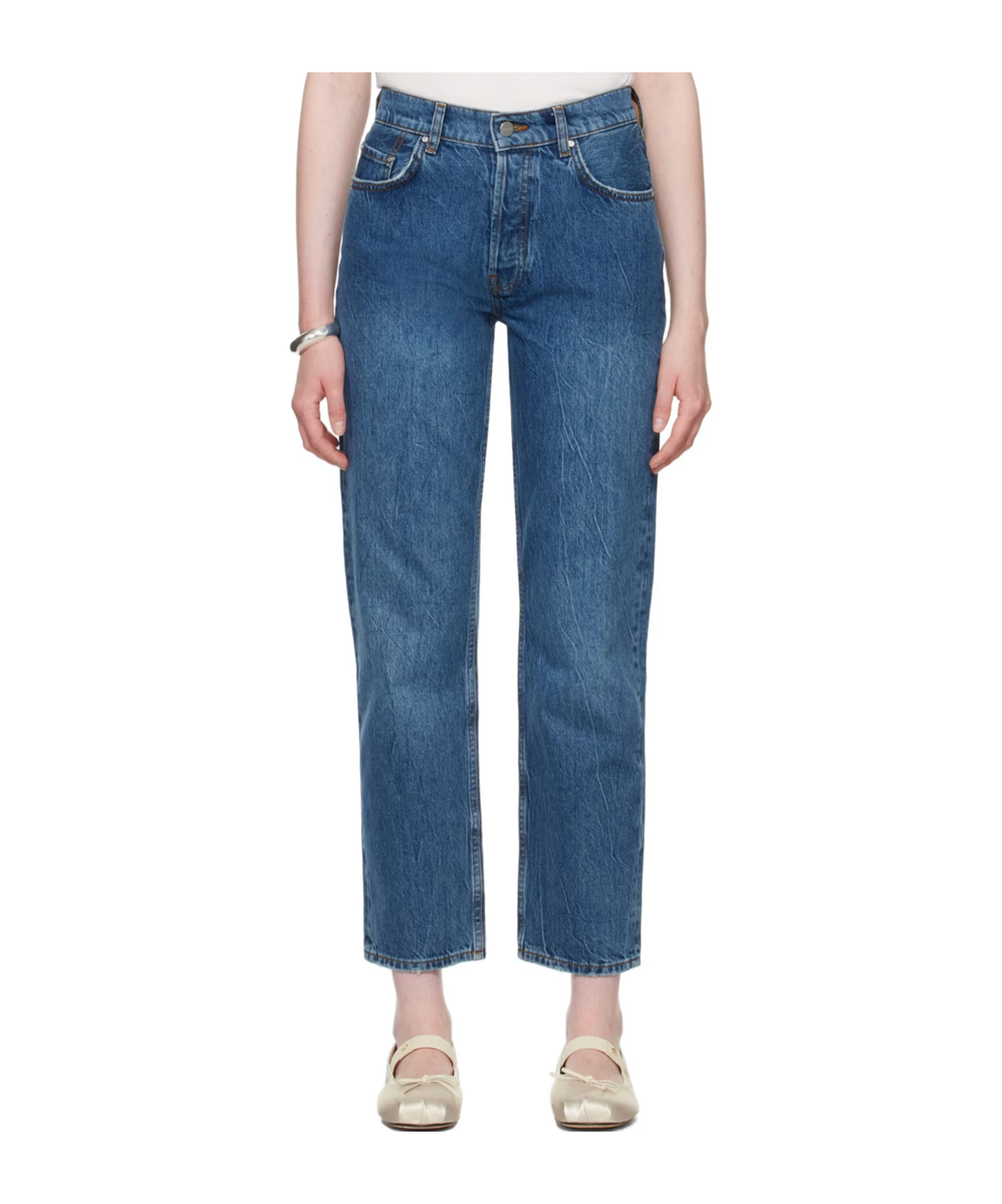 Shop Anine Bing Benson Pouched Jeans In Blue