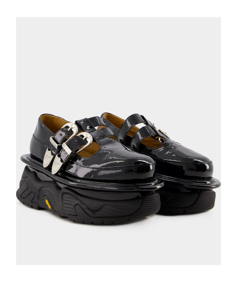 Shop Toga Pulla Buckled Platform Loafers In Black