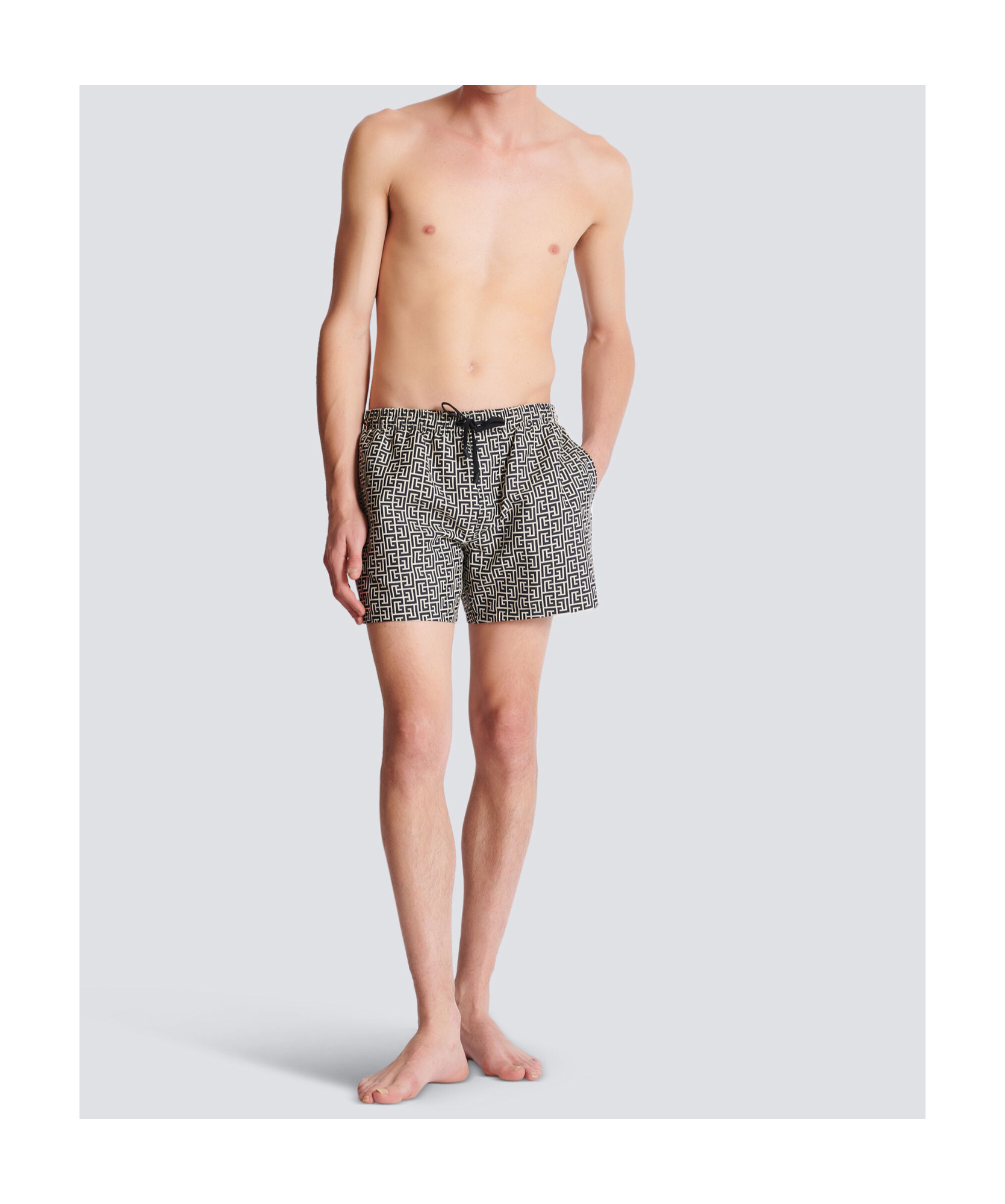 Balmain Printed Pb Labyrinth Swim Shorts In Black