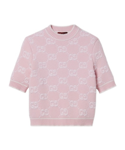 Gucci Gg Wool Bouclé Jacquard Top In Pink