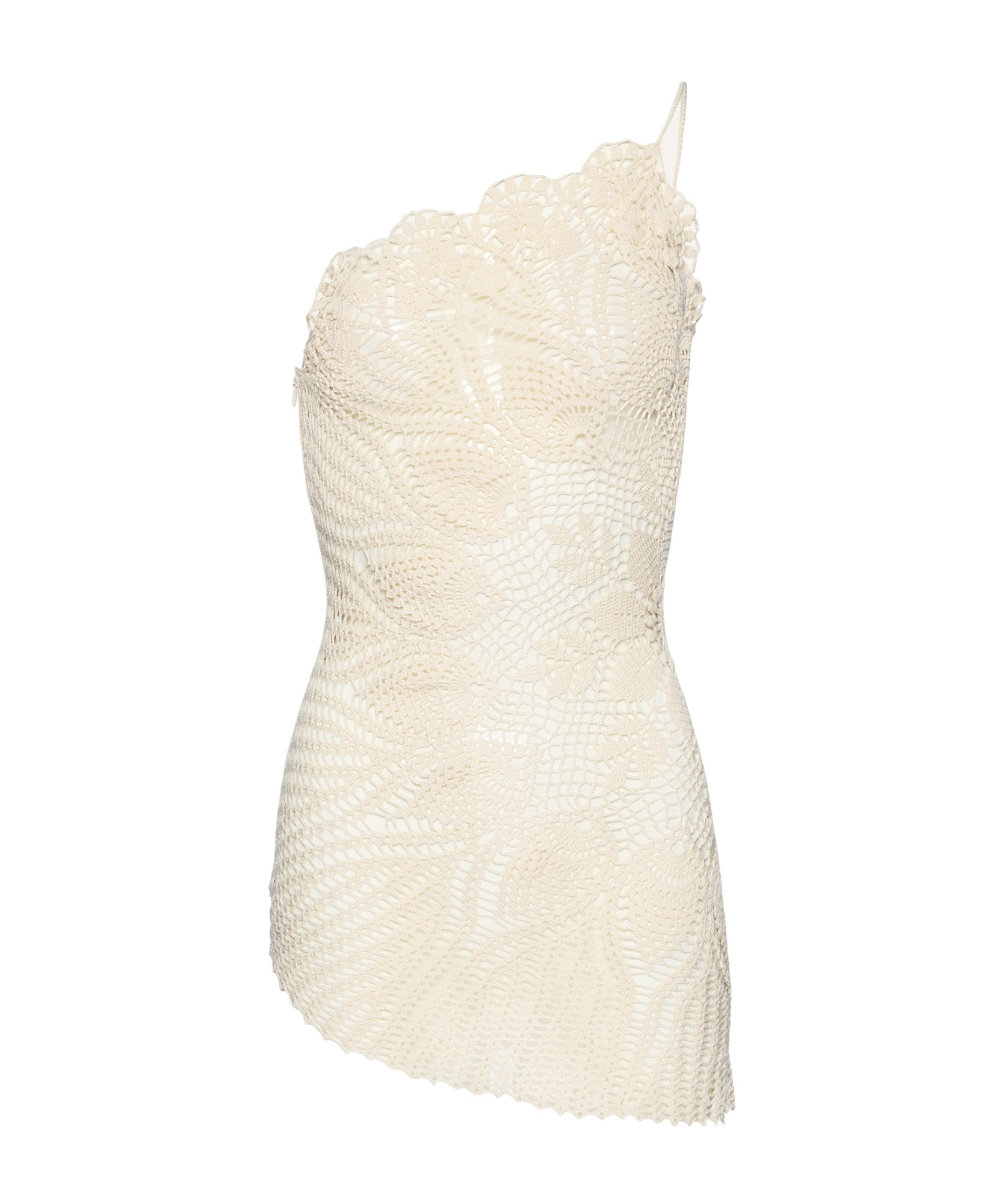 Magda Butrym Mini Crochet Lace Dress With Asymmetric Hem In Cream