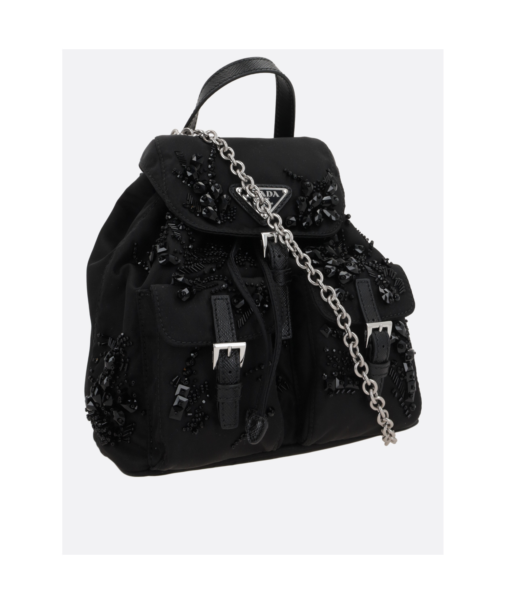 Prada Re-nylon Logo Shoulder Backpack In Black