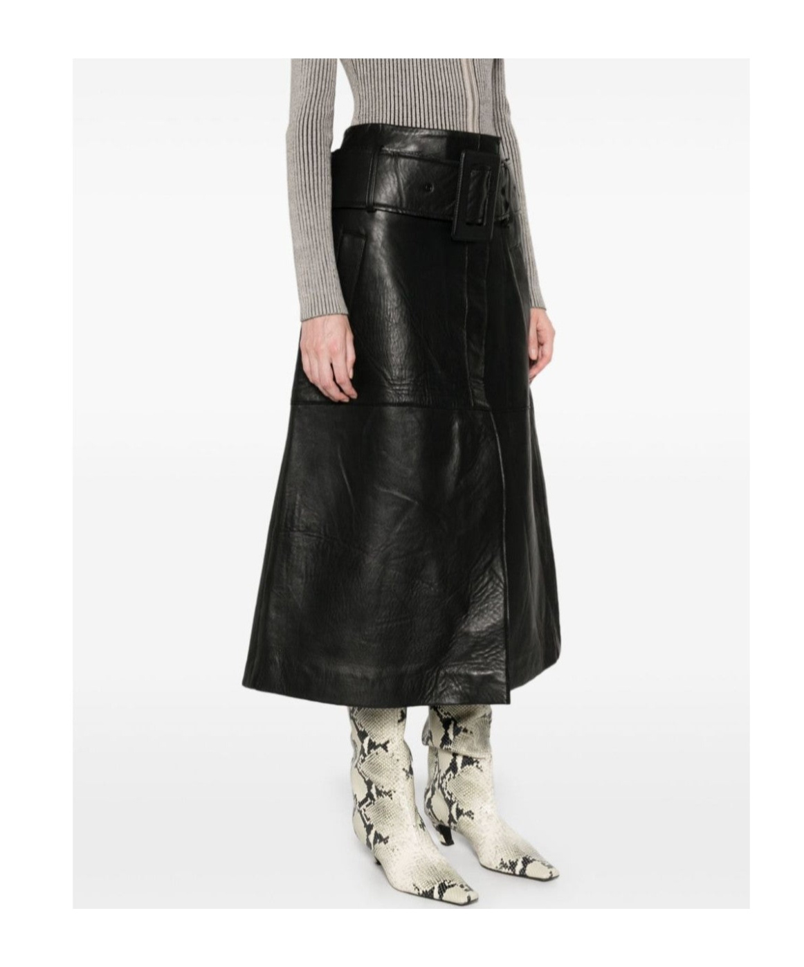 Remain Birger Christensen Black Bonded Leather Midi Skirt In Black