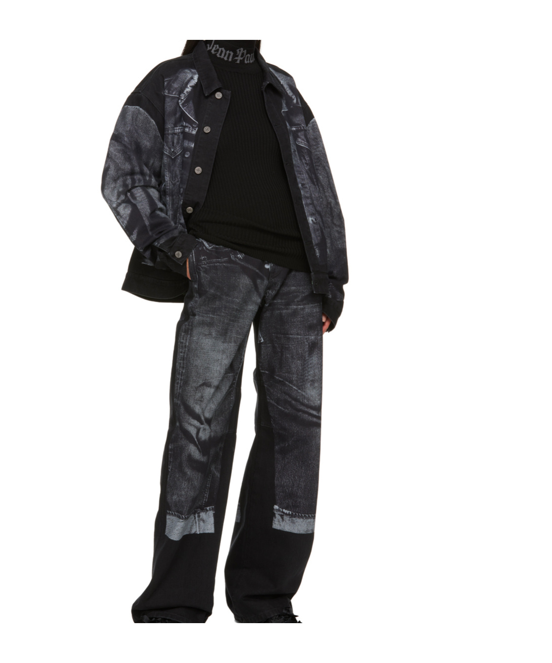 Jean Paul Gaultier Trompe L Oeil Denim Jacket In Black