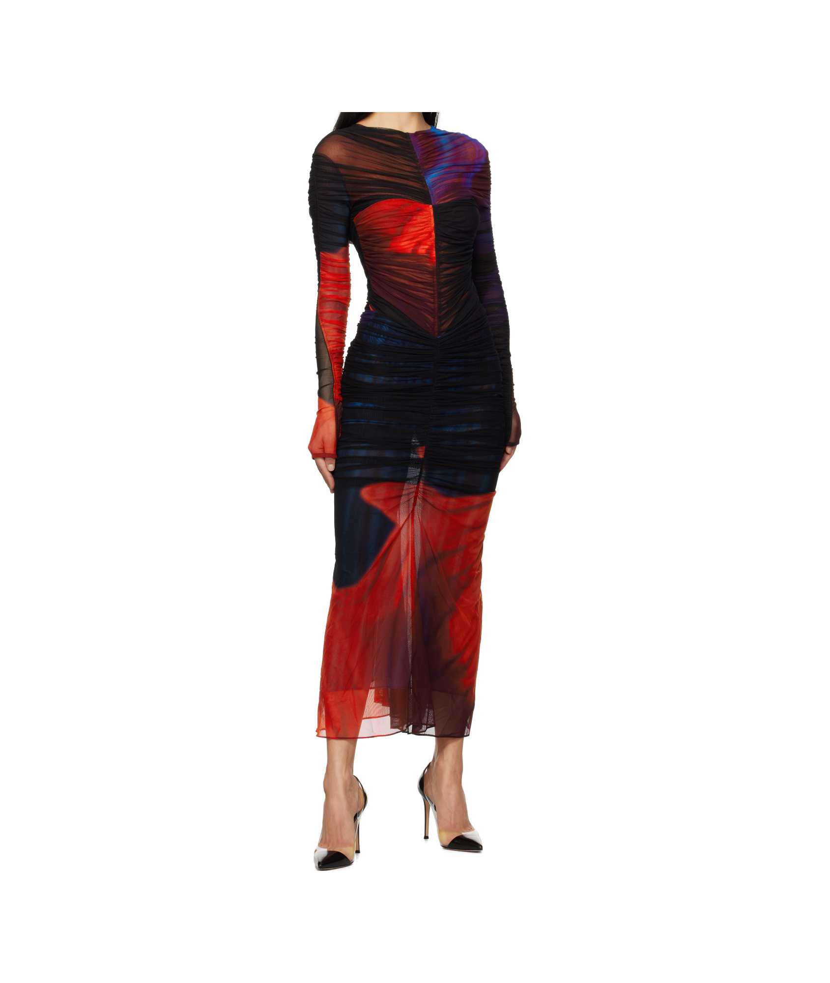 Mugler Ruched Mesh Bodysuit In Multi