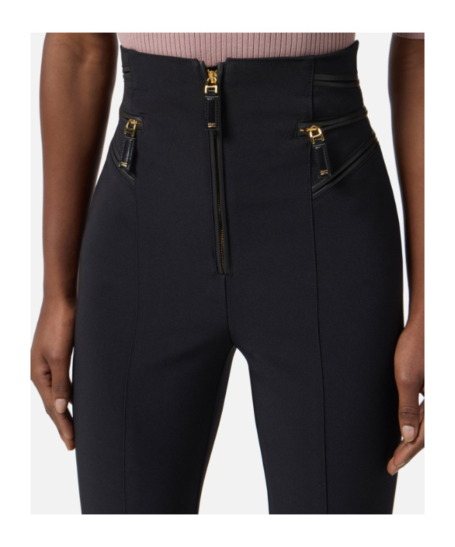 Elisabetta Franchi High Waist Cropped Pants With Zipper Detail In Black