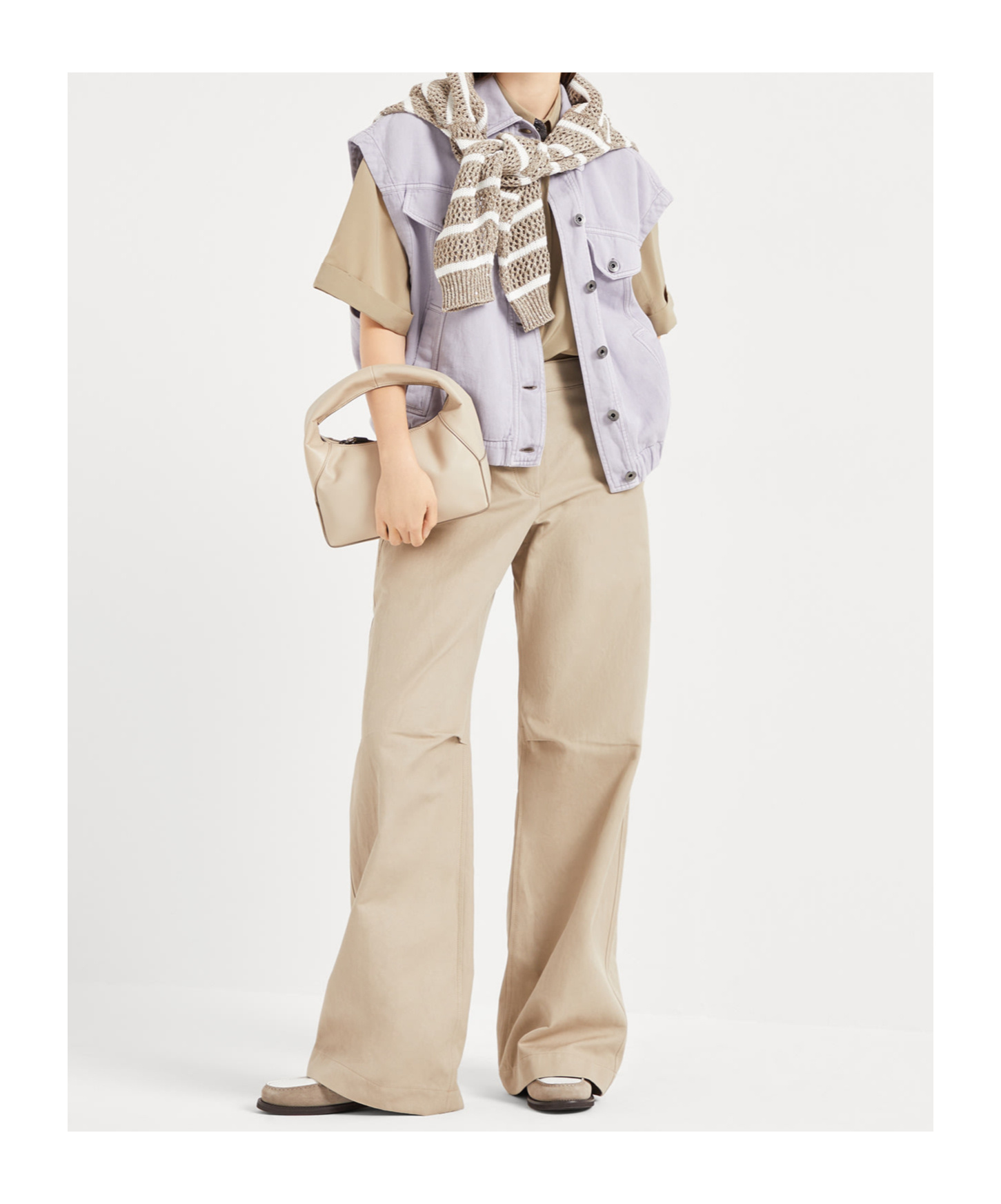 Brunello Cucinelli Striped Cardigan In Nude