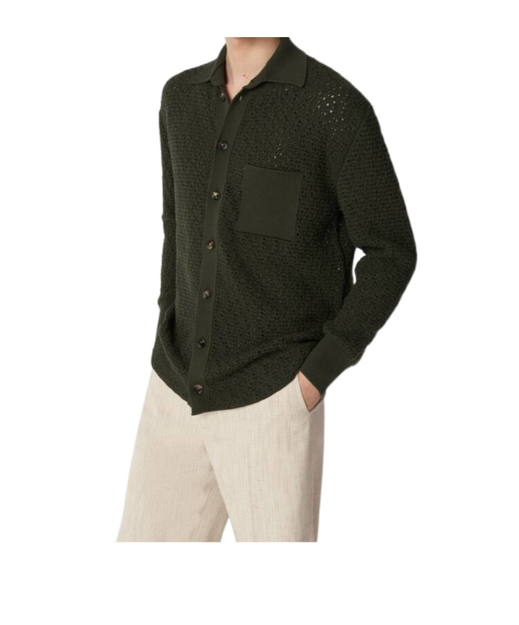 Bottega Veneta Cotton Crochet Knit Shirt In Green