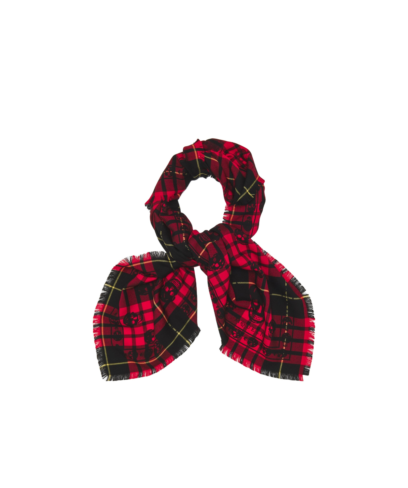 Alexander Mcqueen Tartan Skull Frayed-edge Scarf In Red