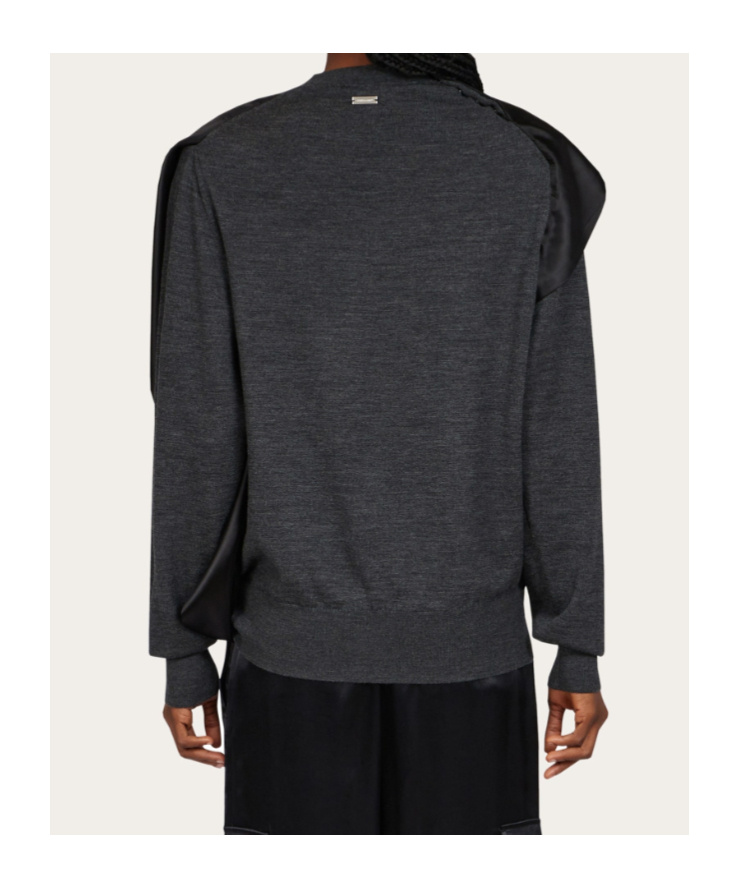 Ferragamo Satin Scarf Wool Sweater In Blue