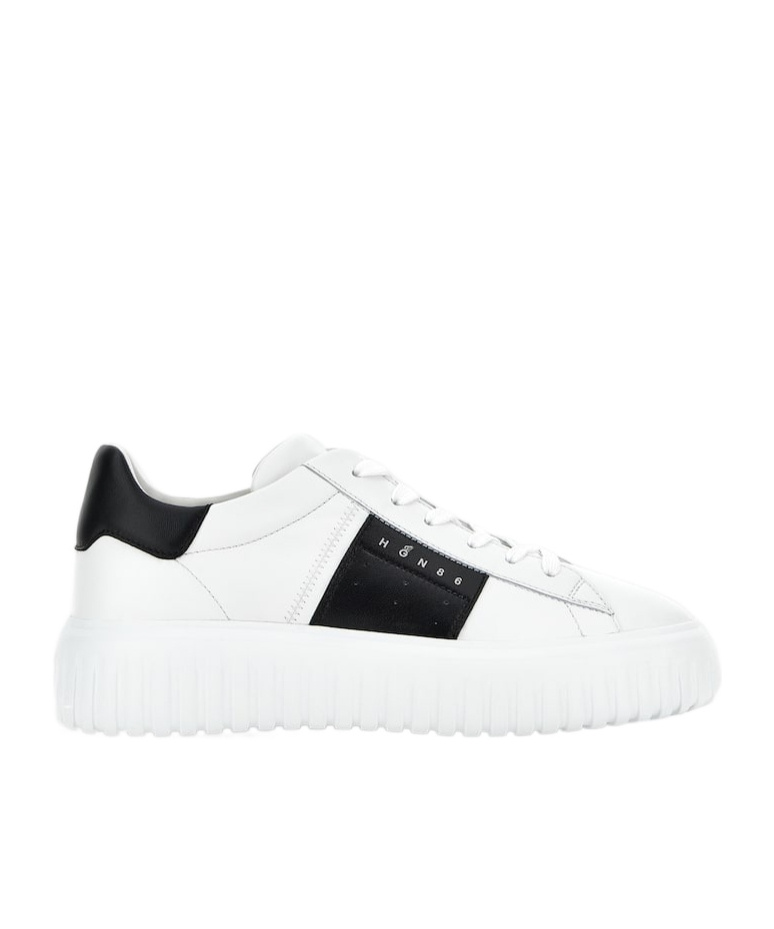 Hogan Panelled Design Calf Leather Sneakers With Chunky Sole In White