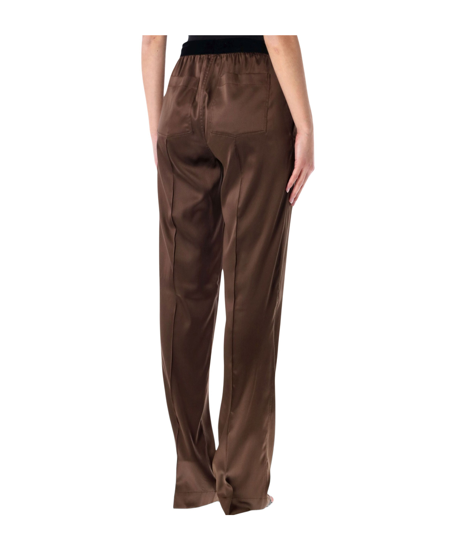 Tom Ford Silk Satin Straight Leg Pant In Brown