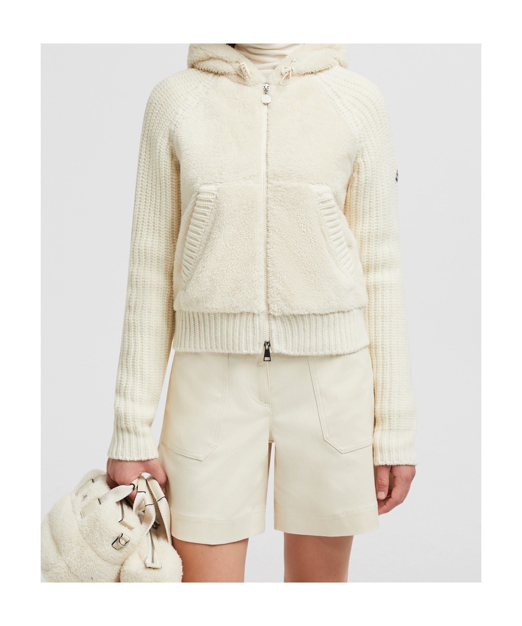 Moncler Long-sleeved Wool Hoodie In White