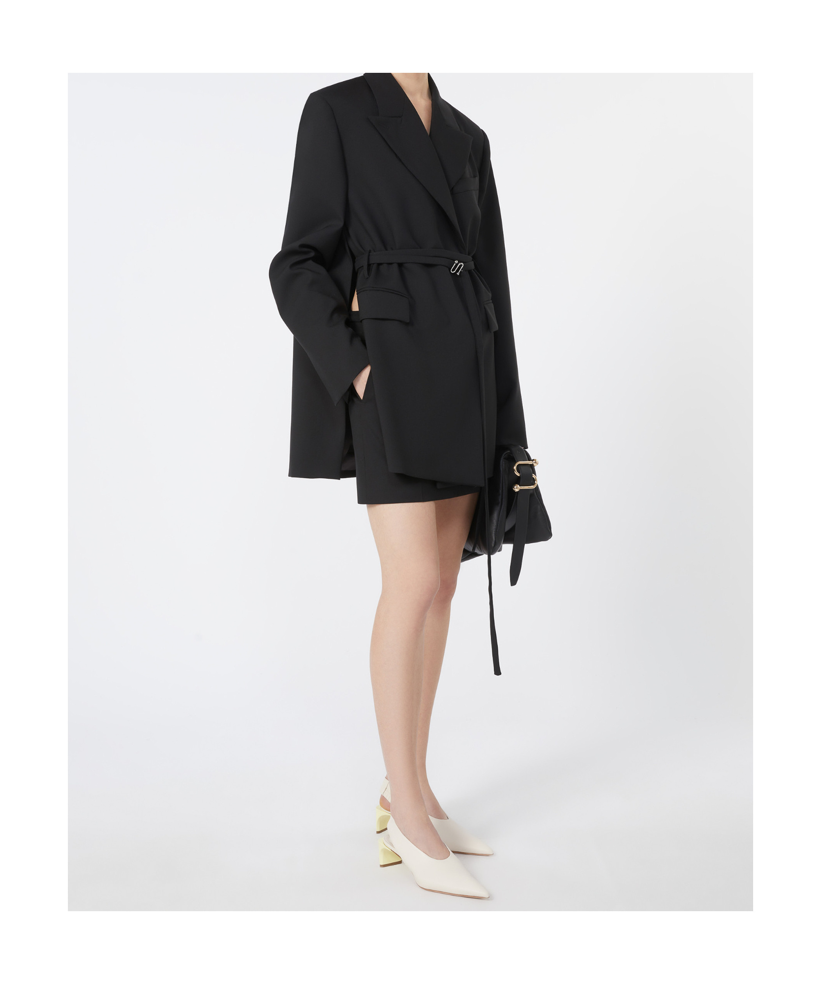 Sportmax Long Double-breasted Black Jacket With Belt In Black