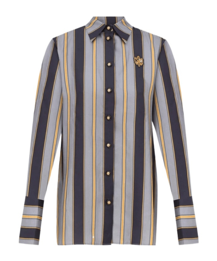Zimmermann Verticalstripe Embroideredbadge Longsleeve Shirt In Navy Blue