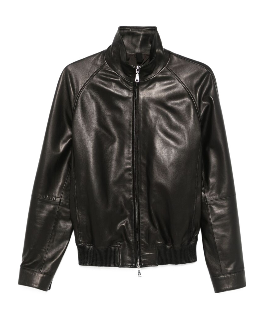 Shop Tagliatore Long-sleeved Leather Jacket In Black
